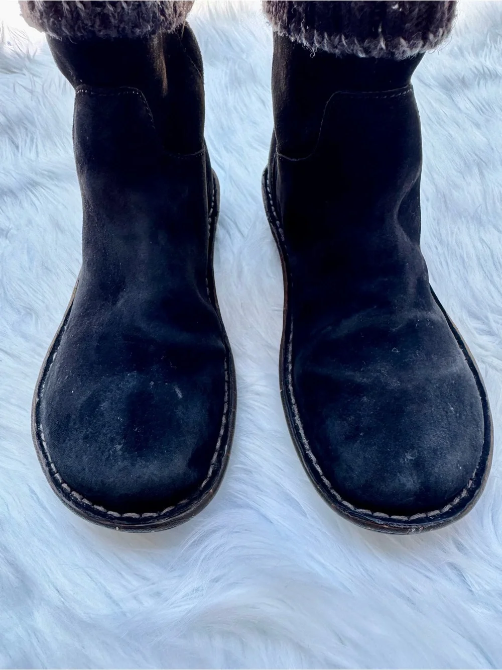 UGG Kaylana Black Suede Leather Knit Cuff Pull on Winter Boots Rubber Sole Sz 7